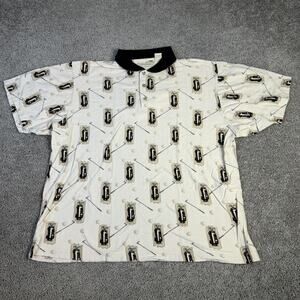 Crossings Polo Shirt Mens XLT White Golf Graphic Print Contrasting Trim Cotton